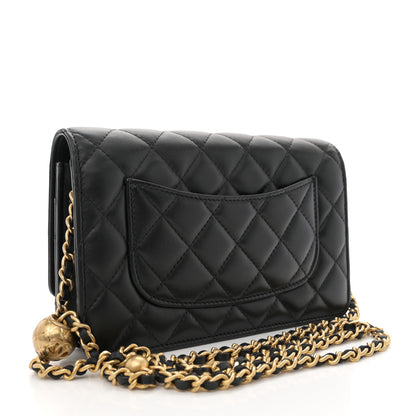Chanel Lambskin Quilted CC Pearl Crush Wallet on Chain WOC Black 3 of 11