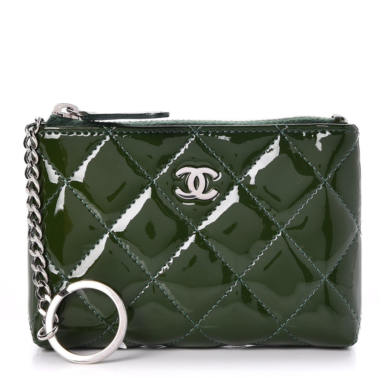 Patent Quilted Key Holder Case Green