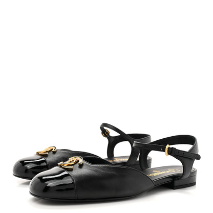 Chanel Lambskin Patent Cap Toe Crystal Enamel CC Mary Jane Slingback Flats 39 Black 4 of 9