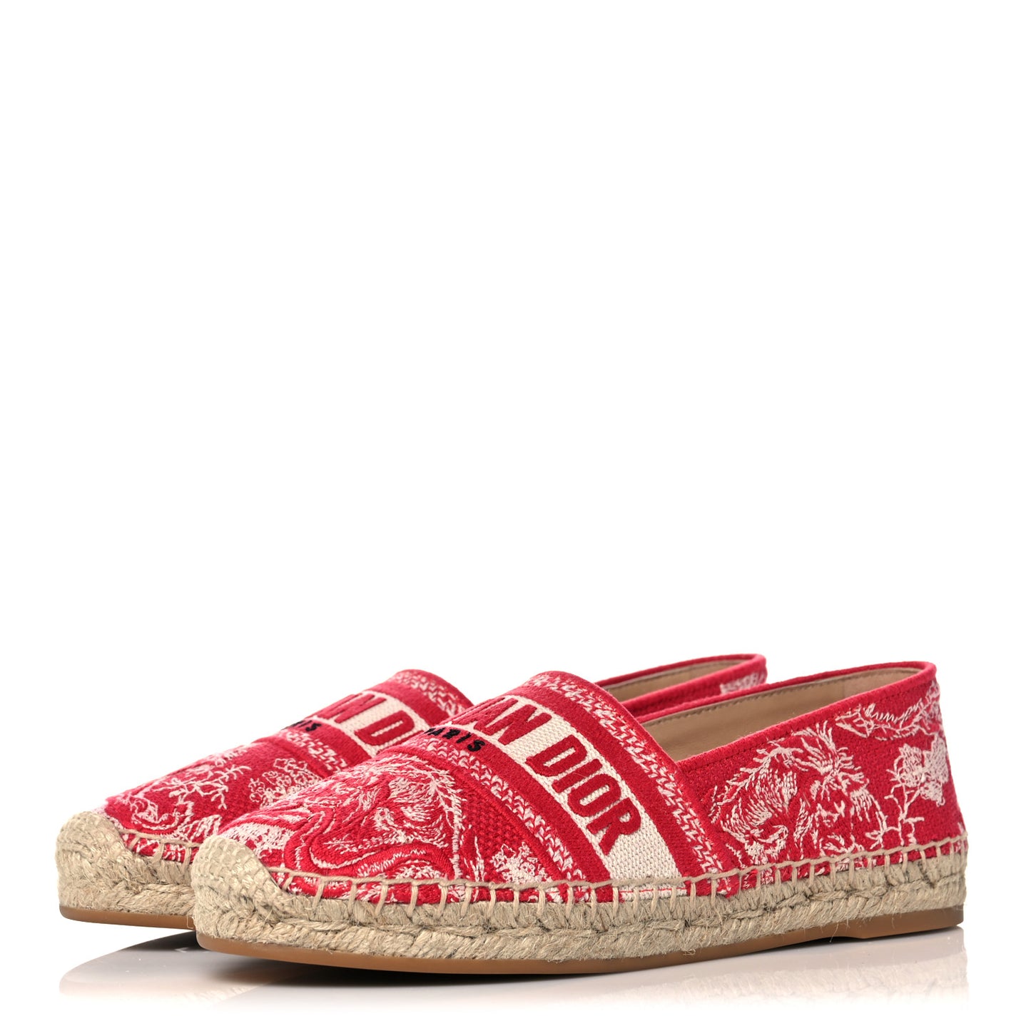 Embroidered Toile De Jouy Granville Espadrille 35 Raspberry