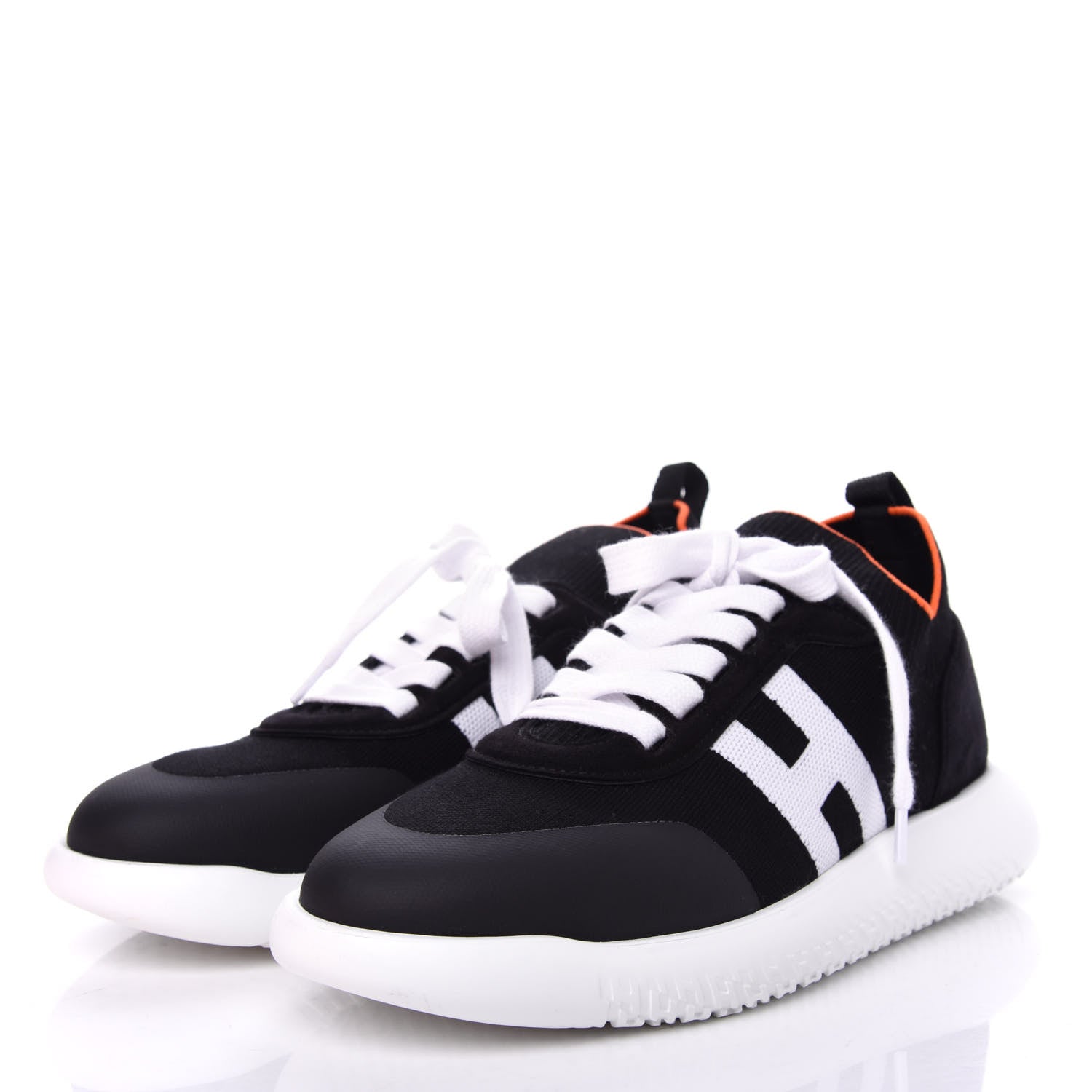 Hermes Knit Suede Goatskin Mens Crew Sneakers 41 Black White 3 of 11