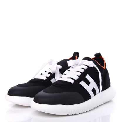 Hermes Knit Suede Goatskin Mens Crew Sneakers 41 Black White 3 of 11