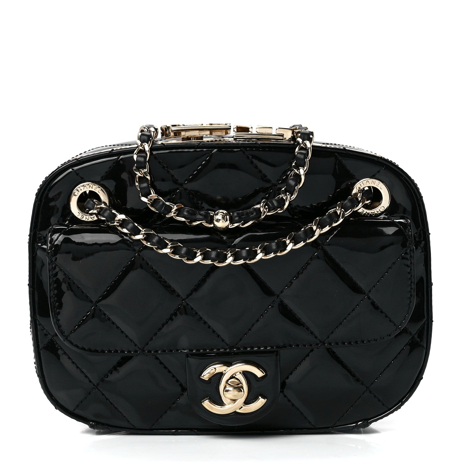 Chanel Patent Calfskin Quilted Mini Camera Case Black 1 of 11