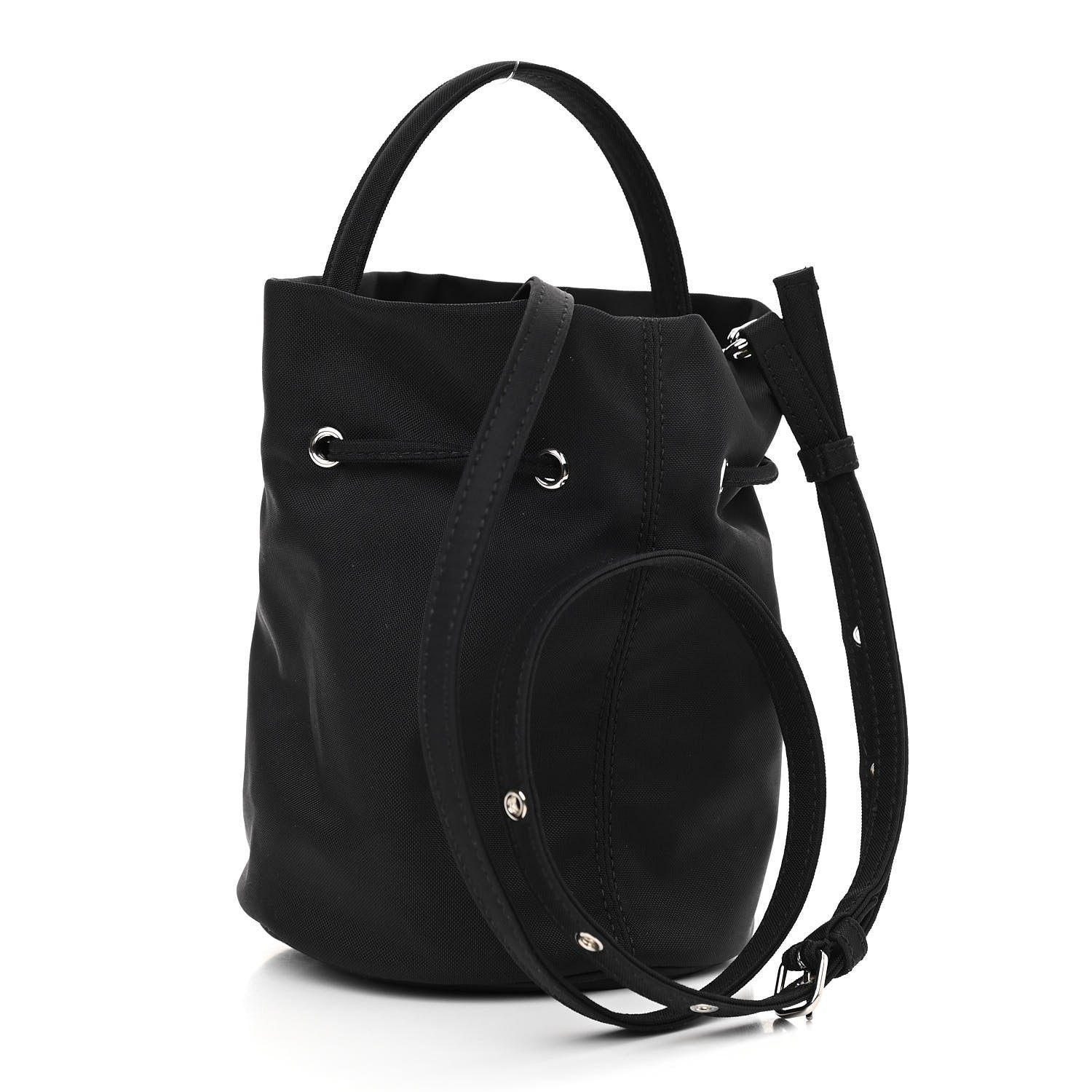Balenciaga Recycled Sport Nylon Logo Embroidered Wheel Drawstring Bucket Bag Black Pink 3 of 10