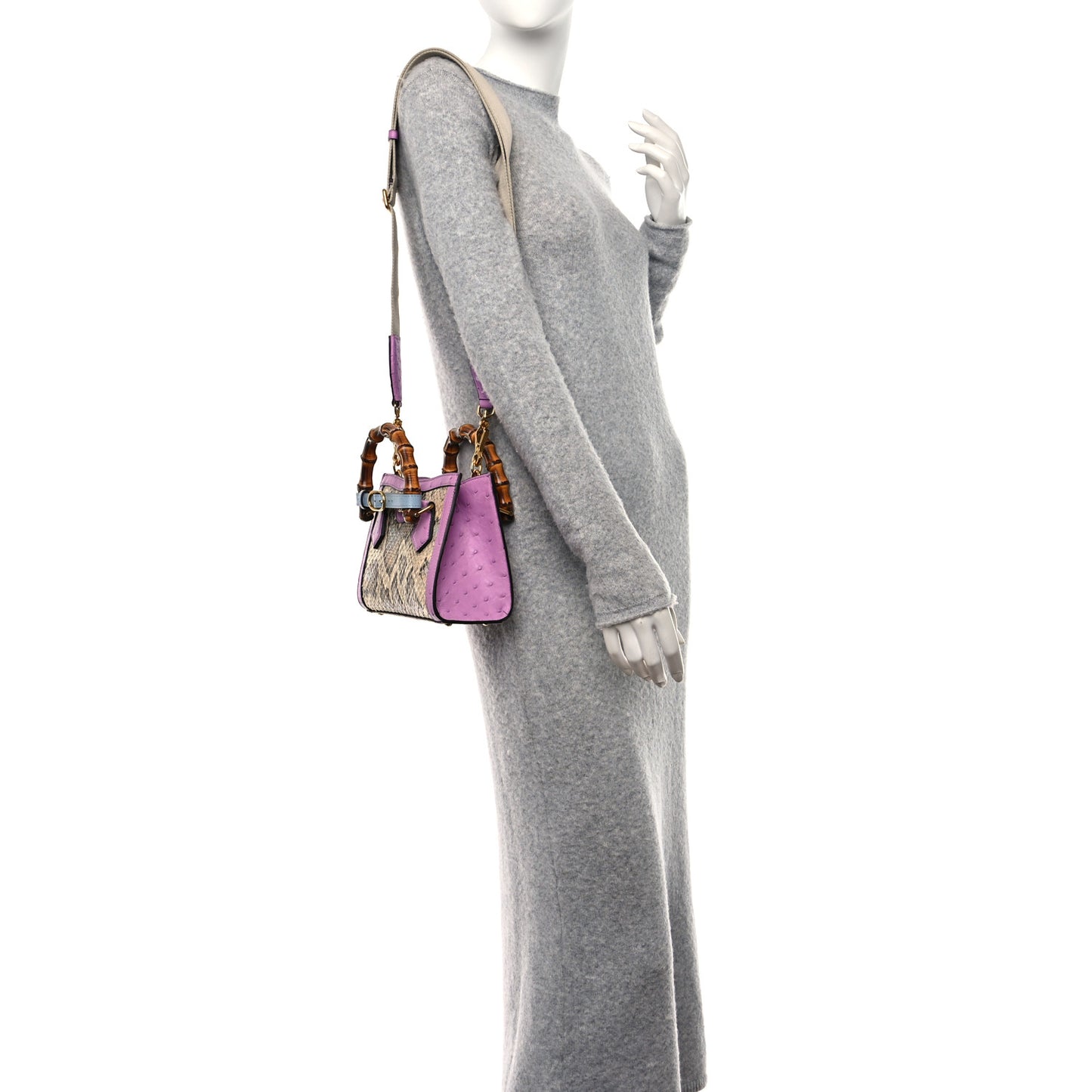 Snakeskin Ostrich Mini Diana Tote Bag Beige Blue Purple