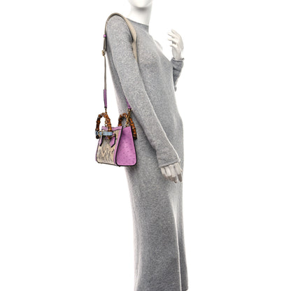 Gucci Snakeskin Ostrich Mini Diana Tote Bag Beige Blue Purple 2 of 15