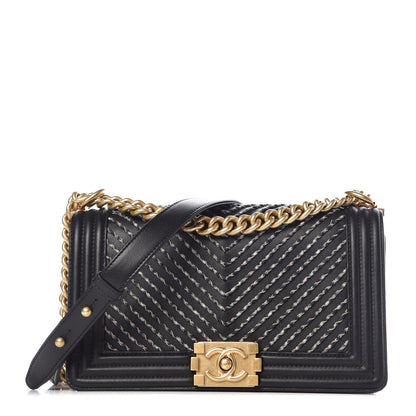 Chanel Calfskin Chevron Embroidered Medium Boy By The Sea Flap Black 1 of 10