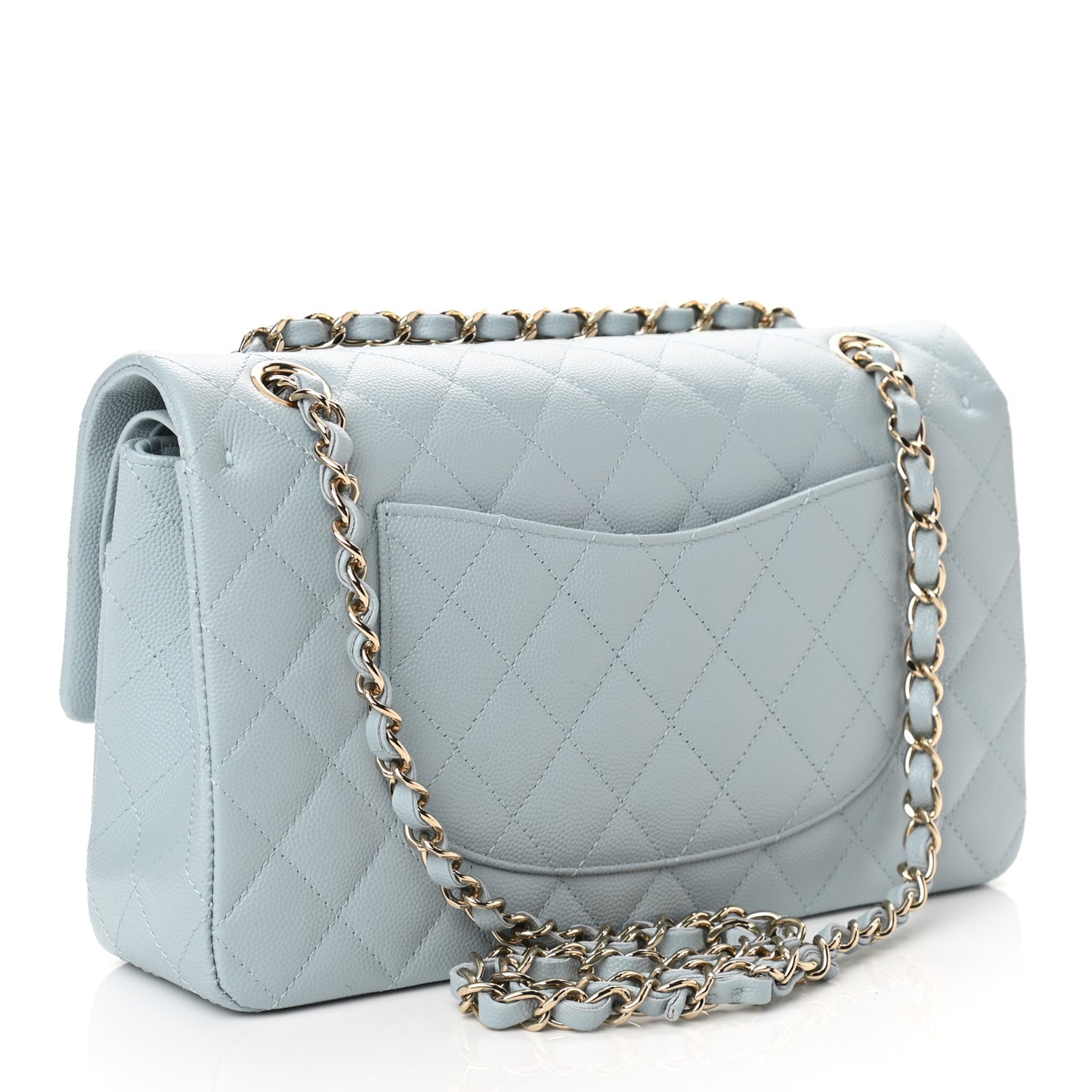 Caviar Quilted Medium Double Flap Light Blue