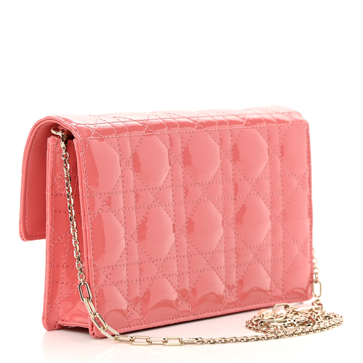 Christian Dior Patent Cannage Lady Dior Chain Pouch Pink 3 of 13