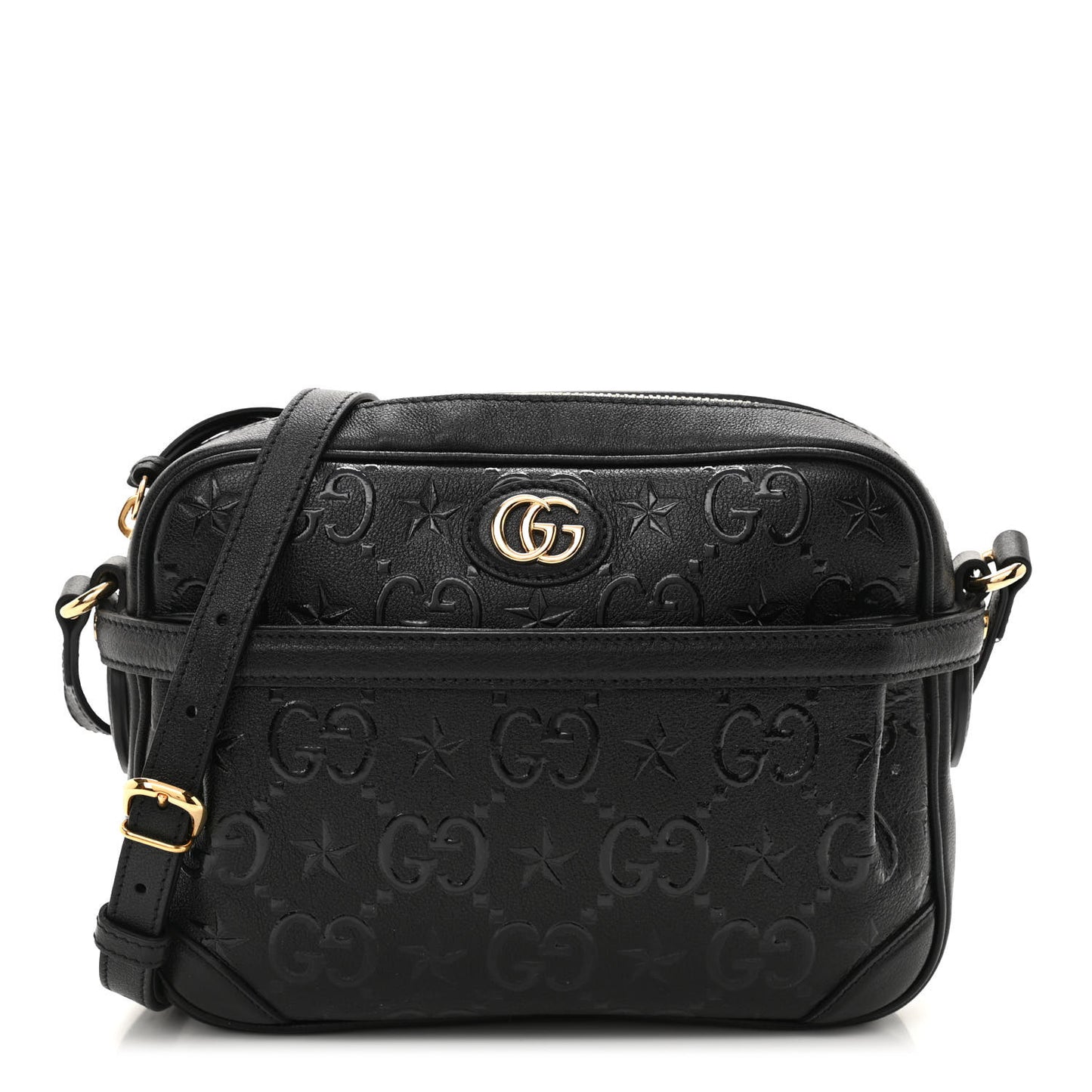 Wonka Grain Calfskin GG Monogram Star Embossed Small GG Shoulder Bag Black