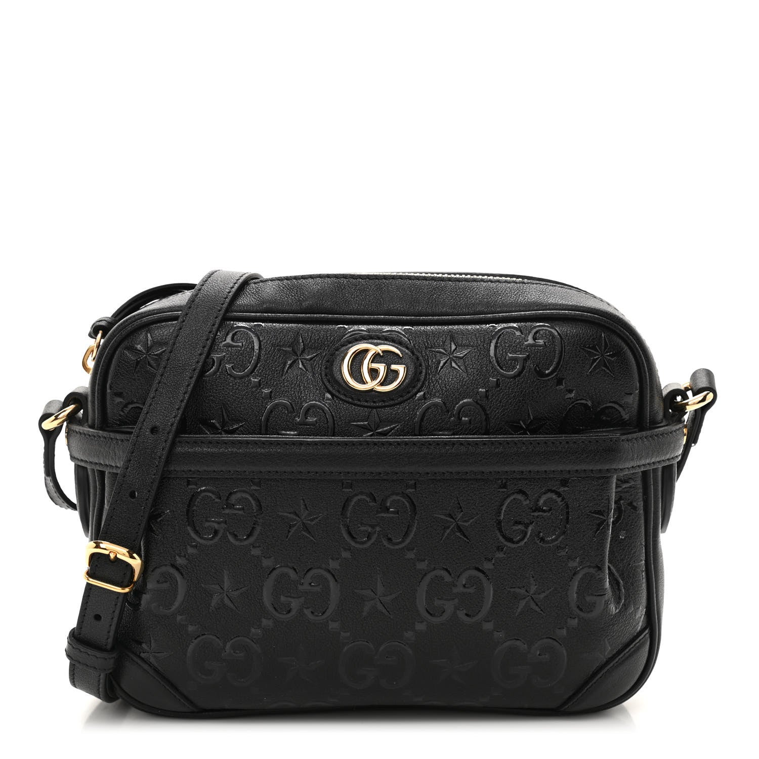 Gucci Wonka Grain Calfskin GG Monogram Star Embossed Small GG Shoulder Bag Black 1 of 9