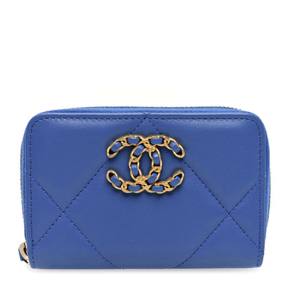 Chanel Lambskin Quilted Chanel 19 Zip Around Coin Purse Wallet Dark Blue 1 of 8