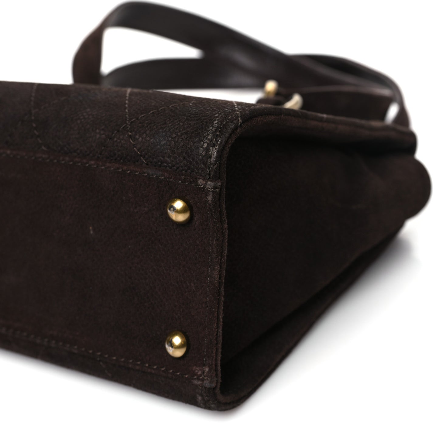 Suede Caviar Stitched CC Shoulder Bag Brown