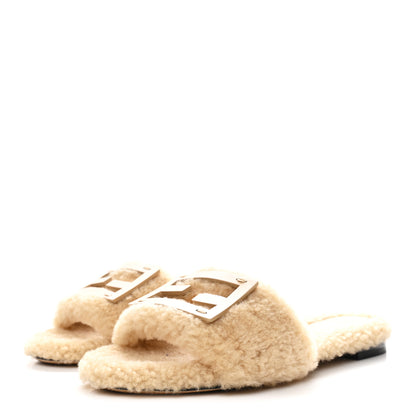 Fendi Shearling FF Baguette Slide Sandals 37 Beige Naturale 4 of 9