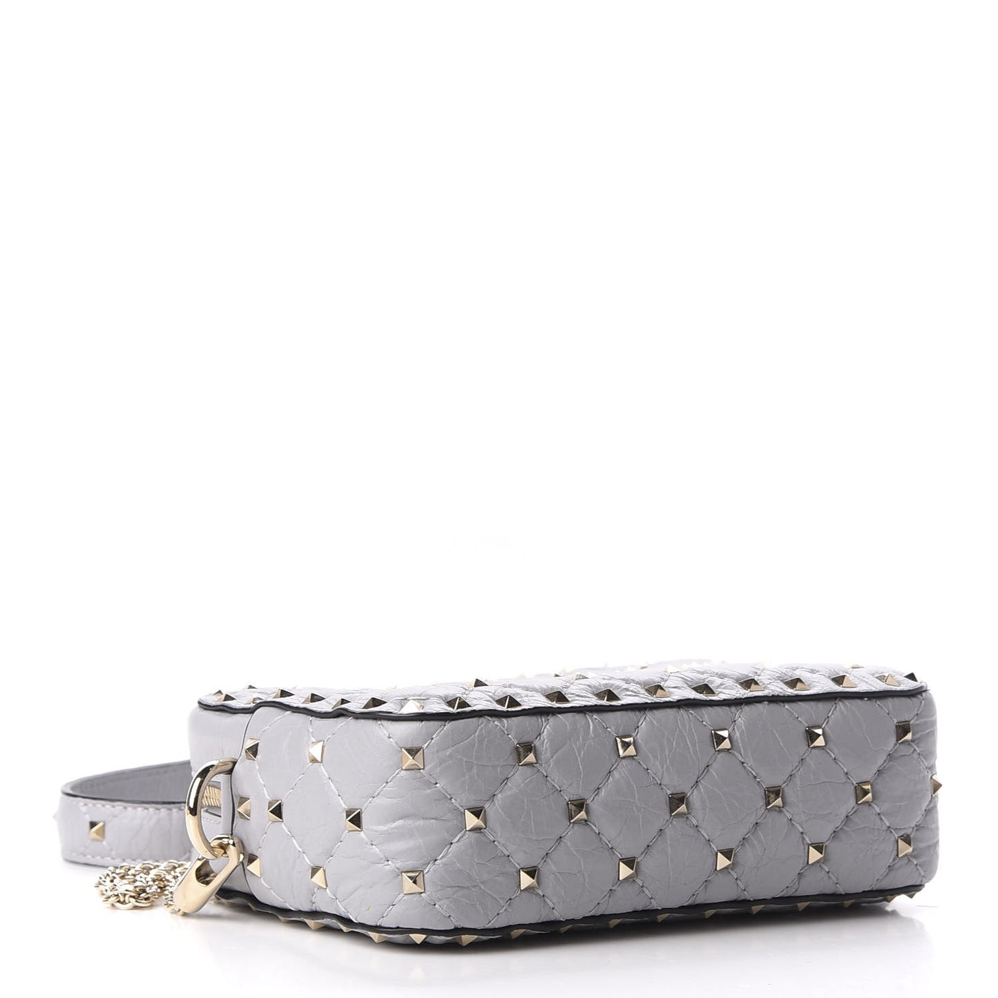 Craquele Nappa Rockstud Spike Camera Crossbody Bag Pastel Grey