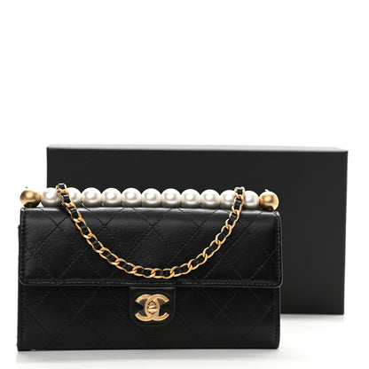 Chanel Goatskin Quilted Chic Pearls Clutch With Chain Black 10 of 10