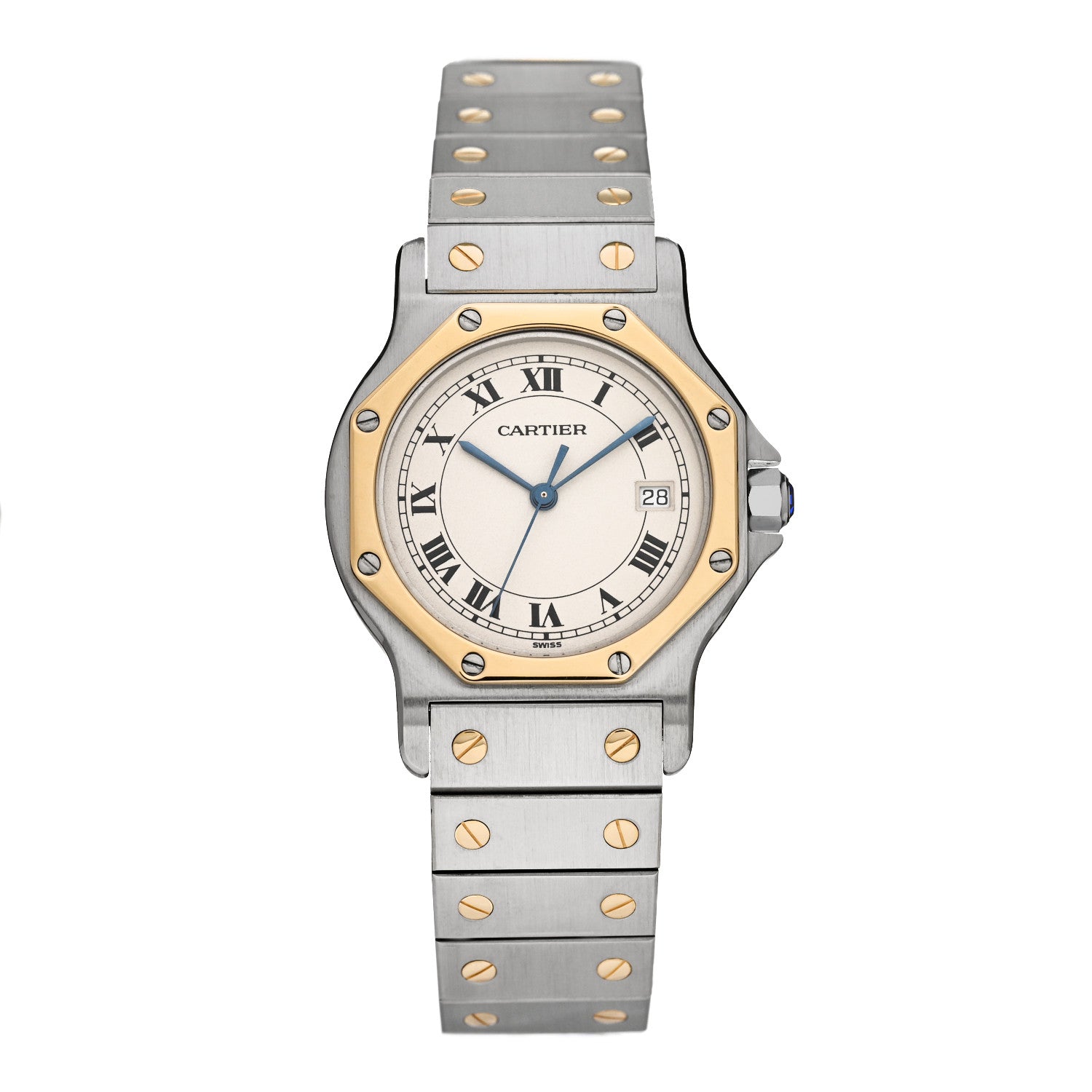 Cartier Stainless Steel 18K Yellow Gold 29mm Santos Octagon Quartz Watch 1 of 4