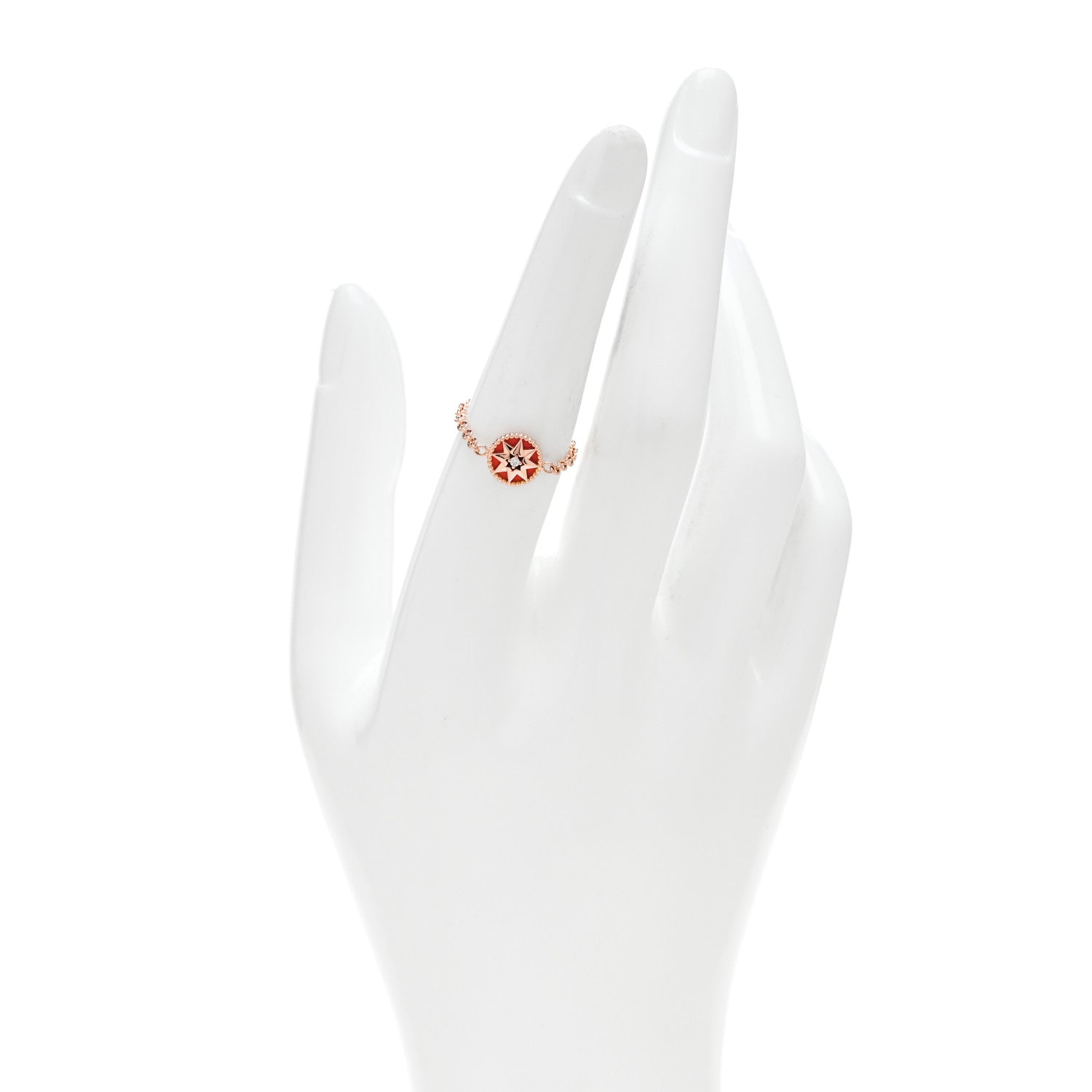 Christian Dior 18K Rose Gold Diamond Red Ceramic Rose Des Vents Ring 52 6 2 of 5