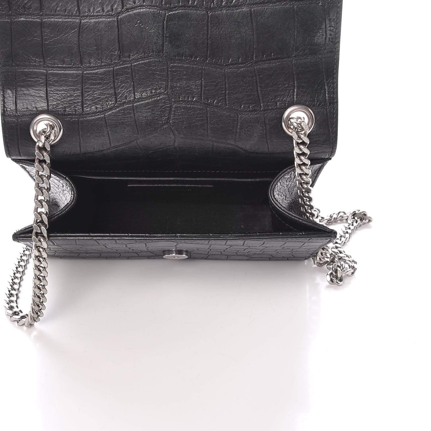 Saint Laurent Calfskin Crocodile Embossed Monogram Small Kate Tassel Satchel Black 5 of 10