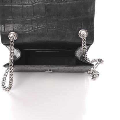 Saint Laurent Calfskin Crocodile Embossed Monogram Small Kate Tassel Satchel Black 5 of 10