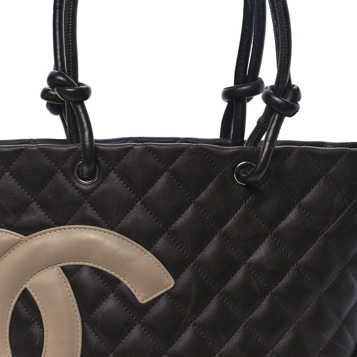 Calfskin Quilted Medium Cambon Tote Brown Beige