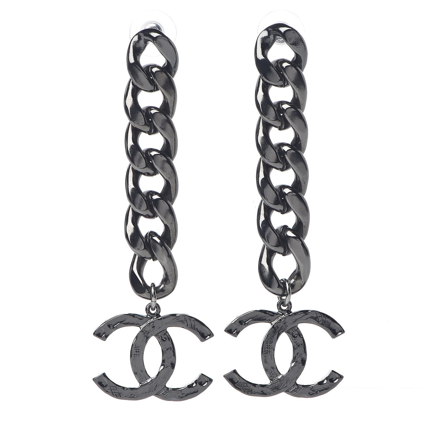 Metal CC Pick Drop Earrings Ruthenium