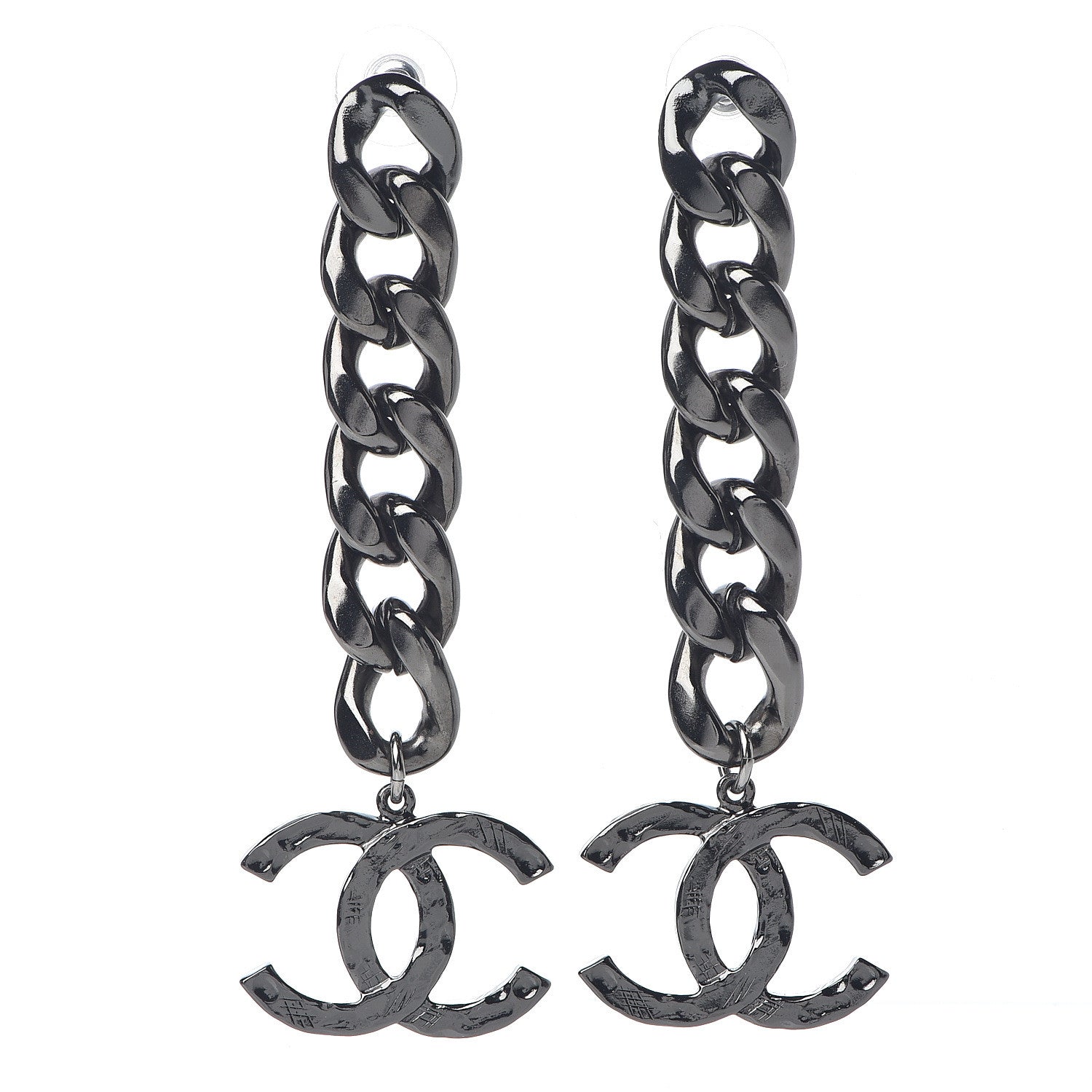 Chanel Metal CC Pick Drop Earrings Ruthenium 1 of 4