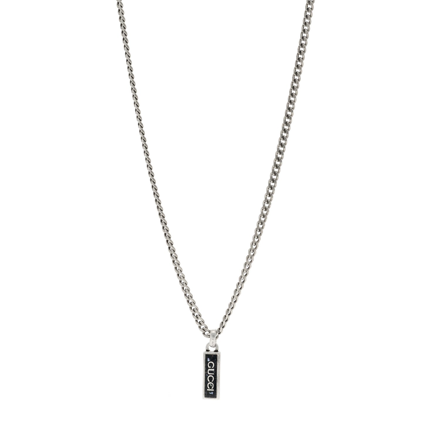 Sterling Silver Enamel Logo Tag Pendant Necklace Black
