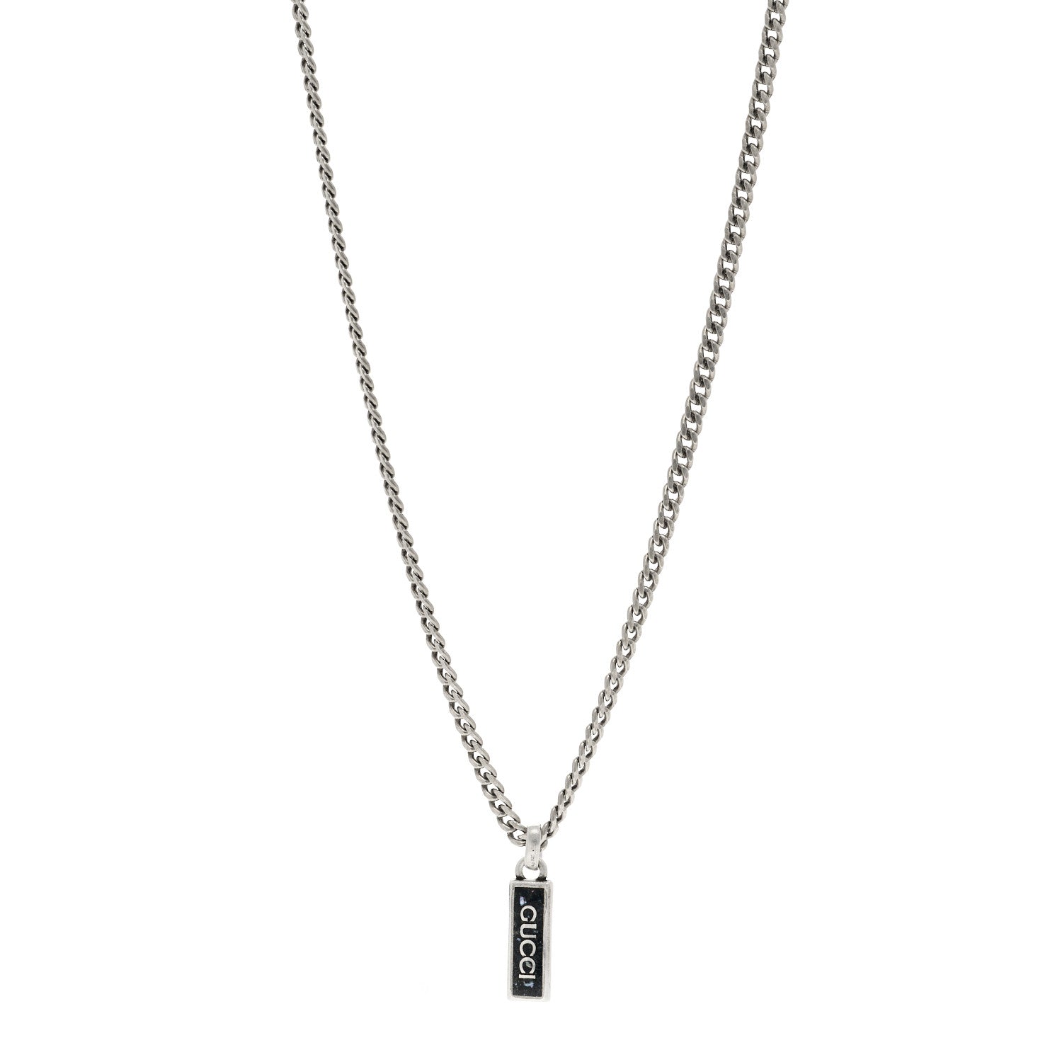 Gucci Sterling Silver Enamel Logo Tag Pendant Necklace Black 1 of 4