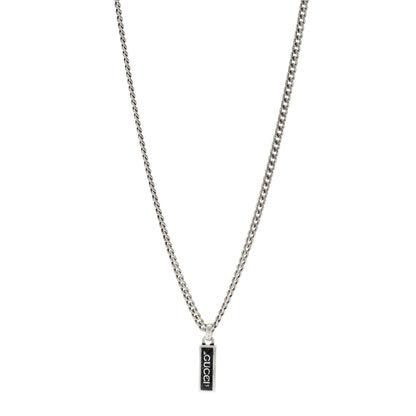 Gucci Sterling Silver Enamel Logo Tag Pendant Necklace Black 1 of 4