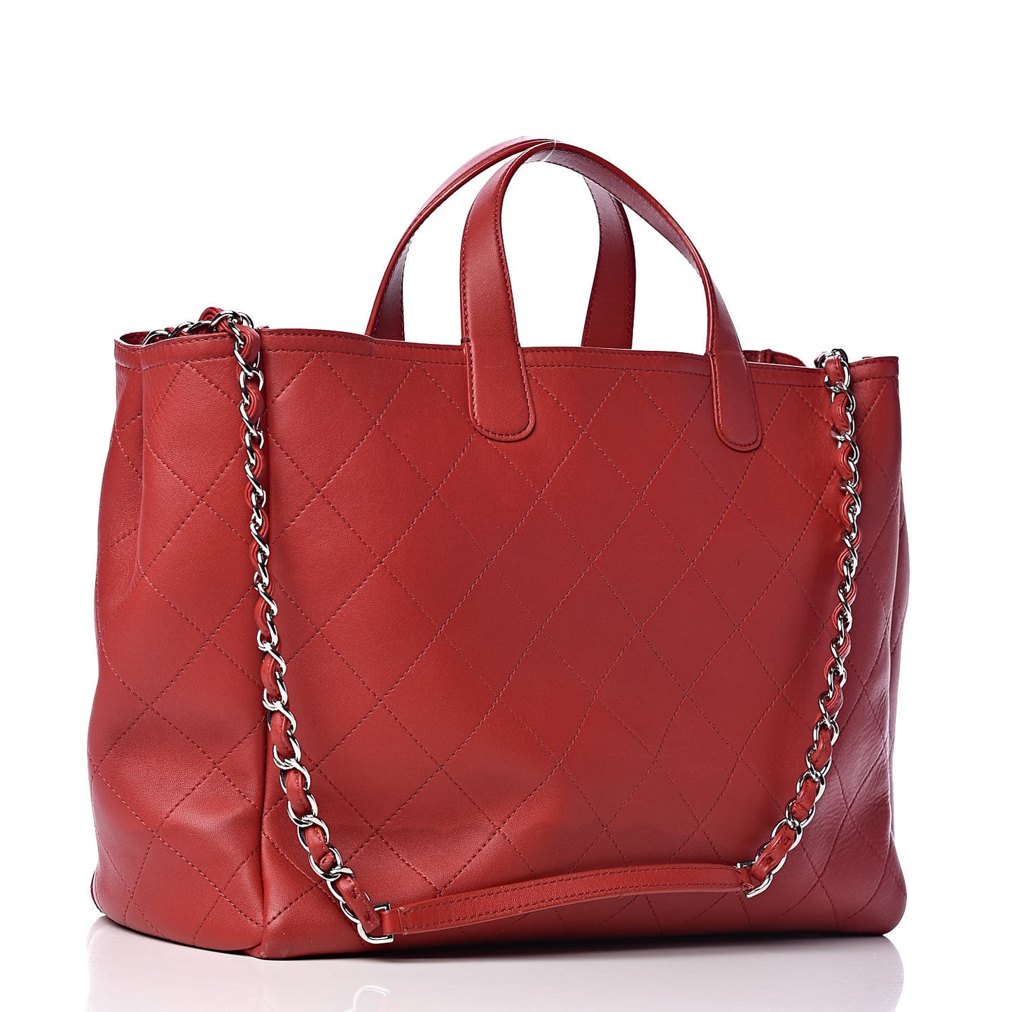 Lambskin Stitched Large Shopping Tote Red