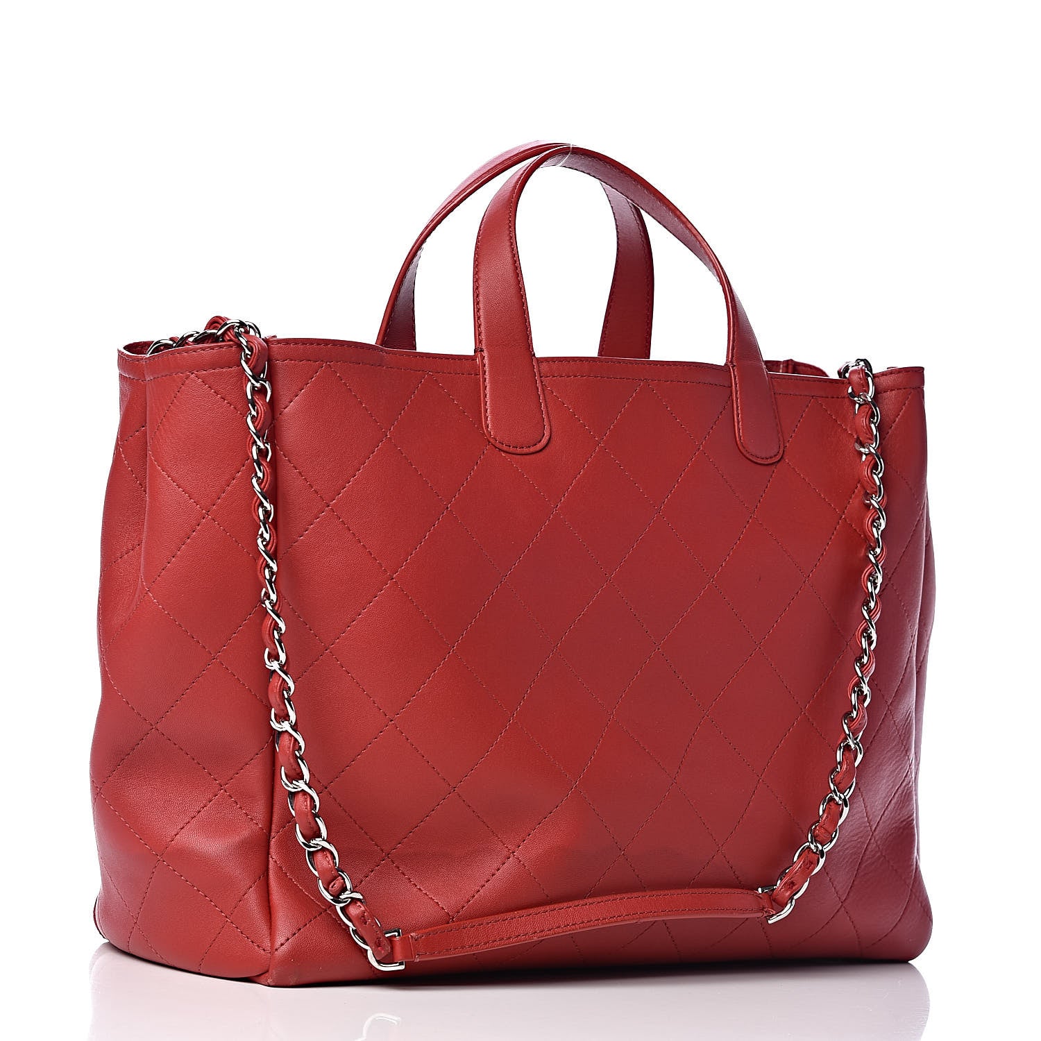 Chanel Lambskin Stitched Large Shopping Tote Red 3 of 19
