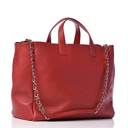 Chanel Lambskin Stitched Large Shopping Tote Red 3 of 19