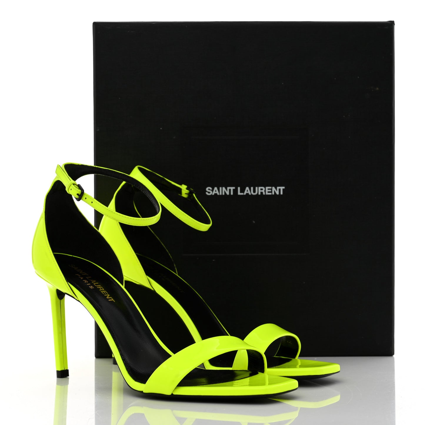 Patent Calfskin Amber 105 Ankle Strap Sandals 39 Yellow Fluo