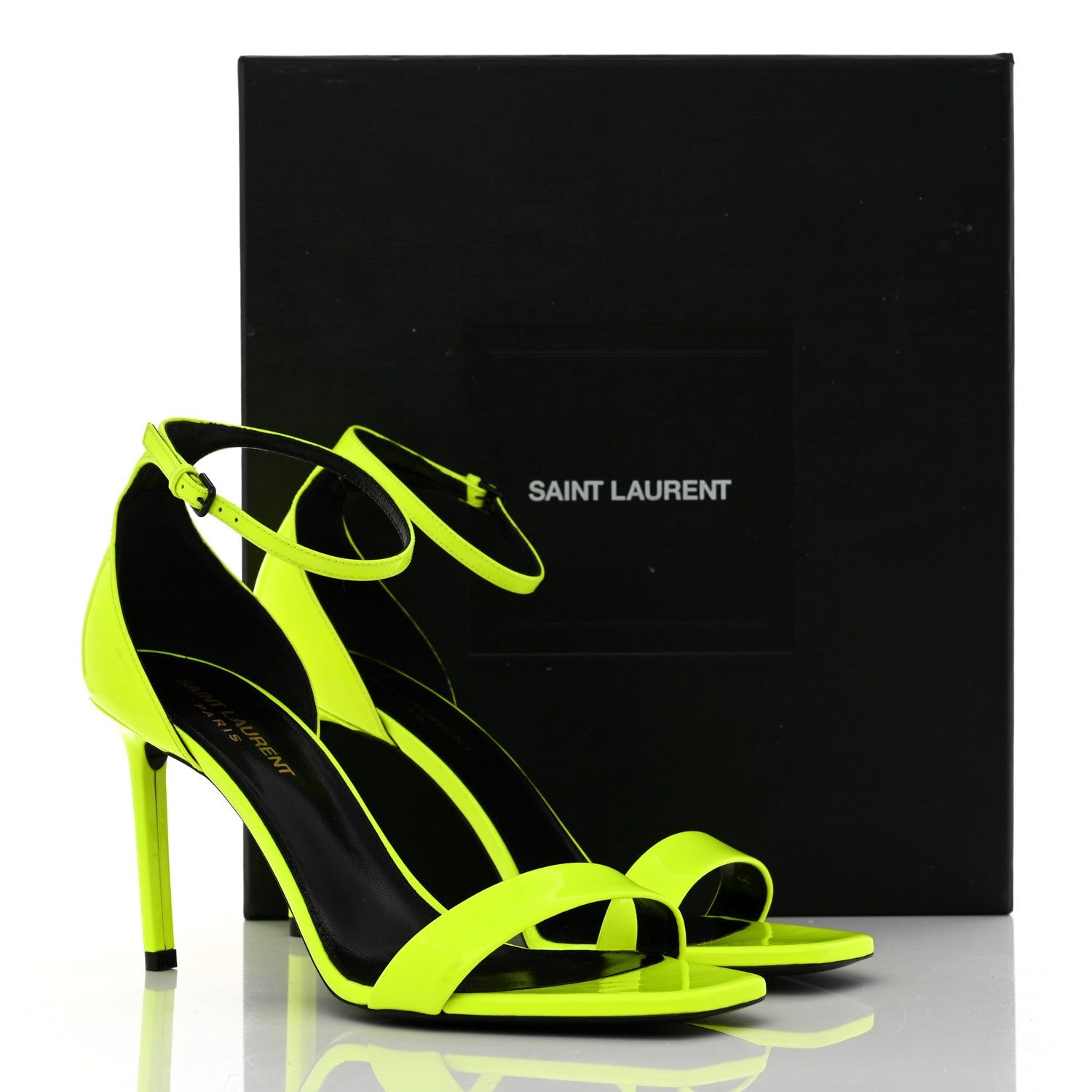 Saint Laurent Patent Calfskin Amber 105 Ankle Strap Sandals 39 Yellow Fluo 9 of 9