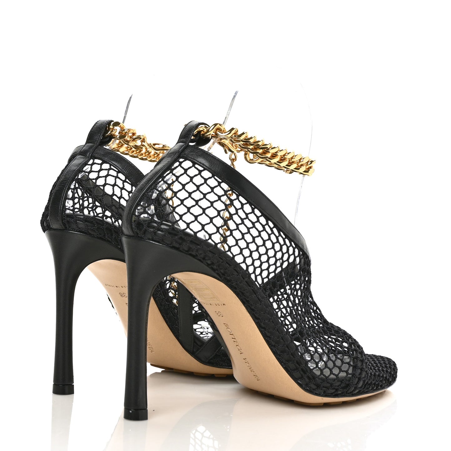 Mesh Nappa Chunky Chain Sandals 38 Black