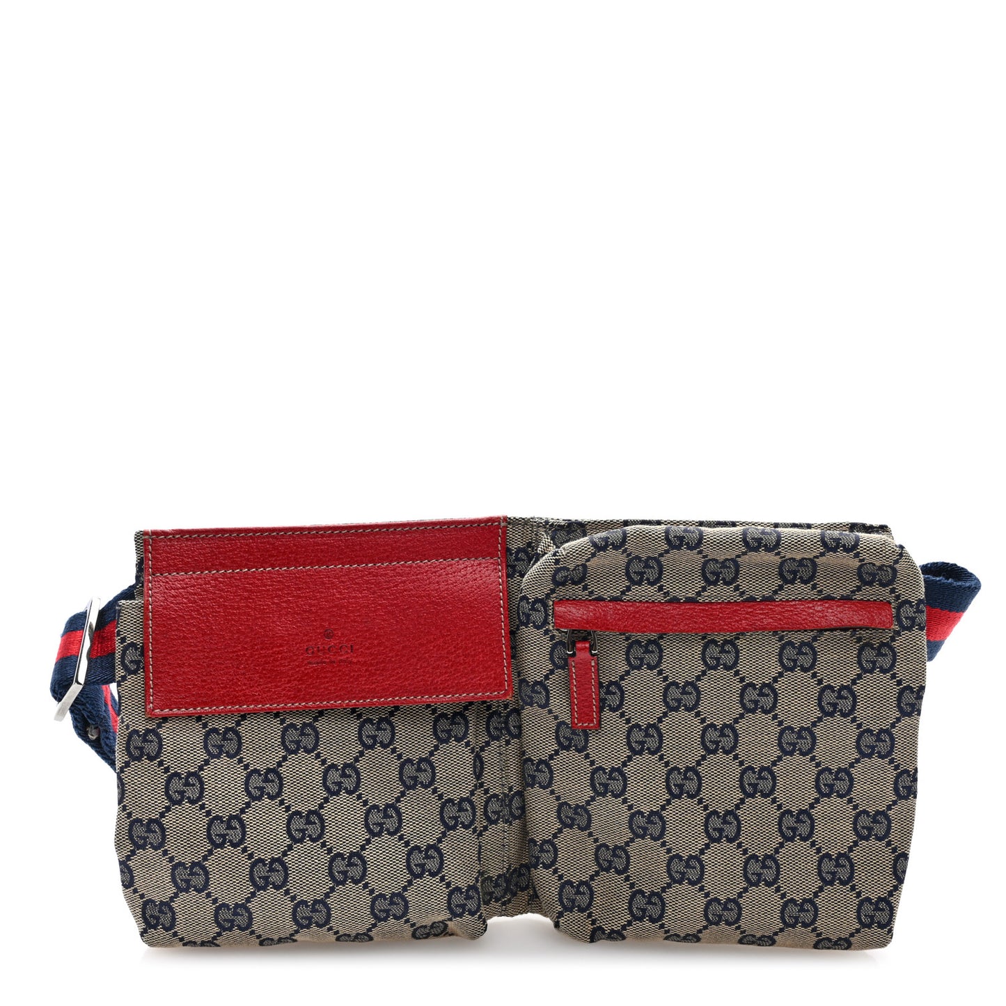 GG Monogram Web Double Pocket Belt Bag Navy Red