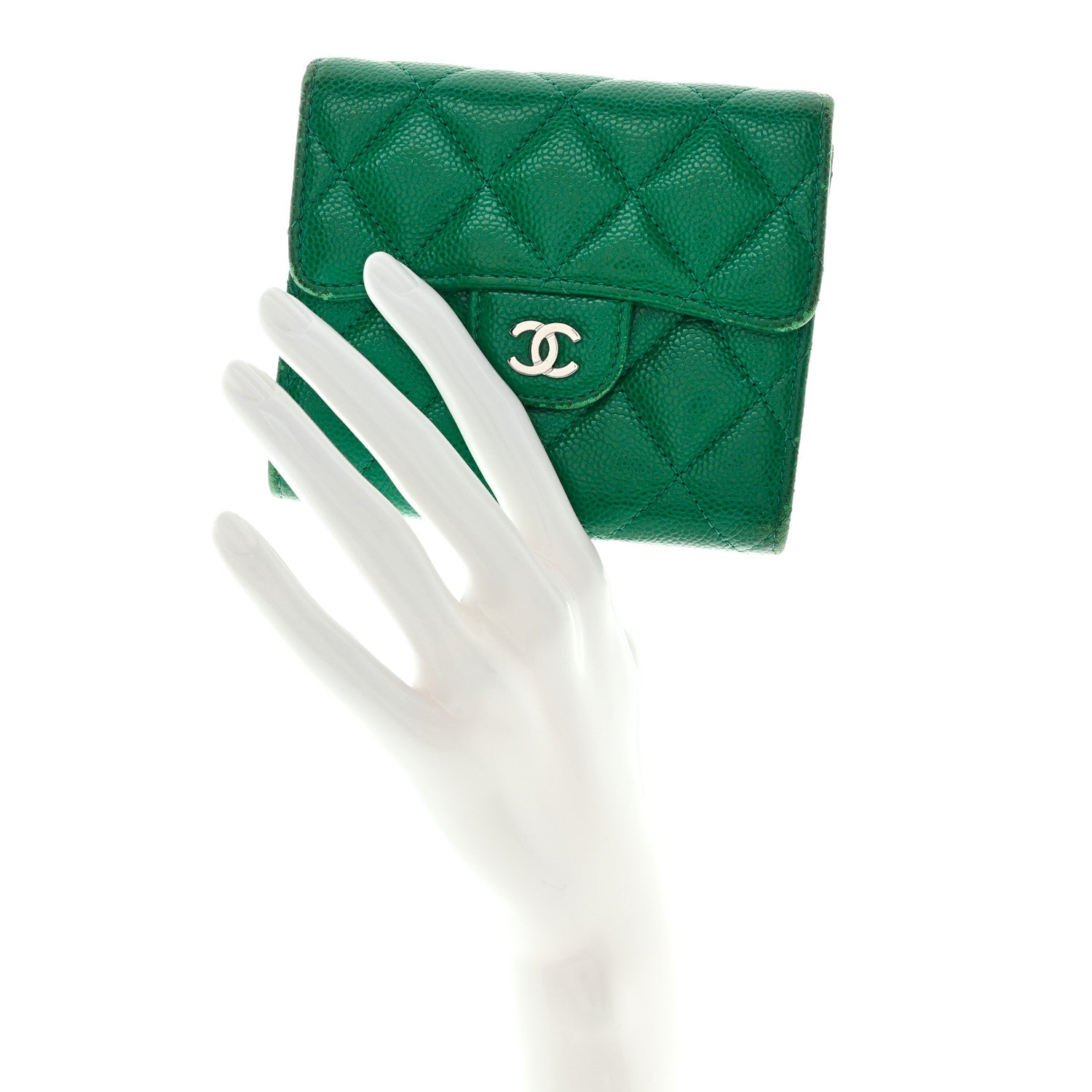 Chanel Caviar Quilted Compact Flap Wallet Green 2 of 15