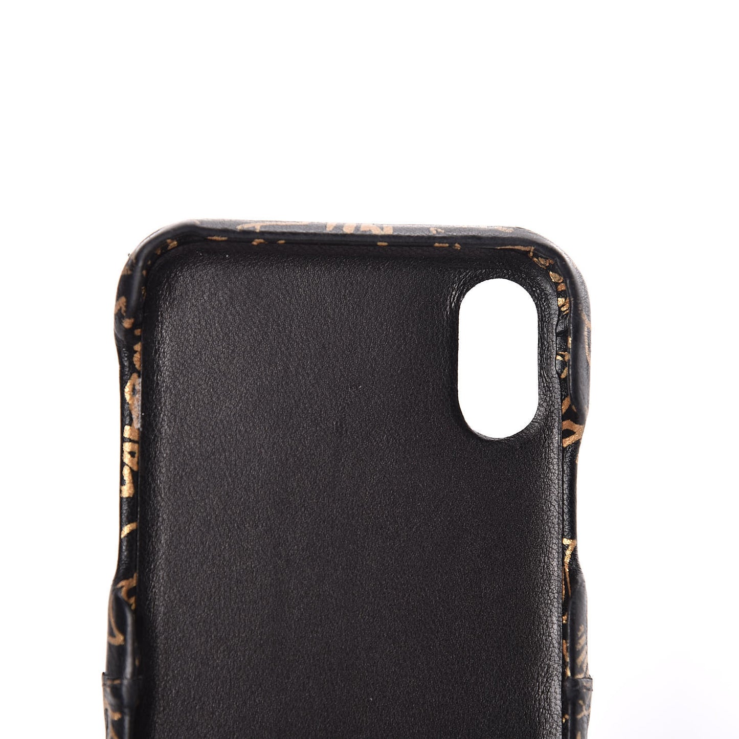 Lambskin Quilted iPhone X Coco Tech Egyptian Graffiti Case Black Gold