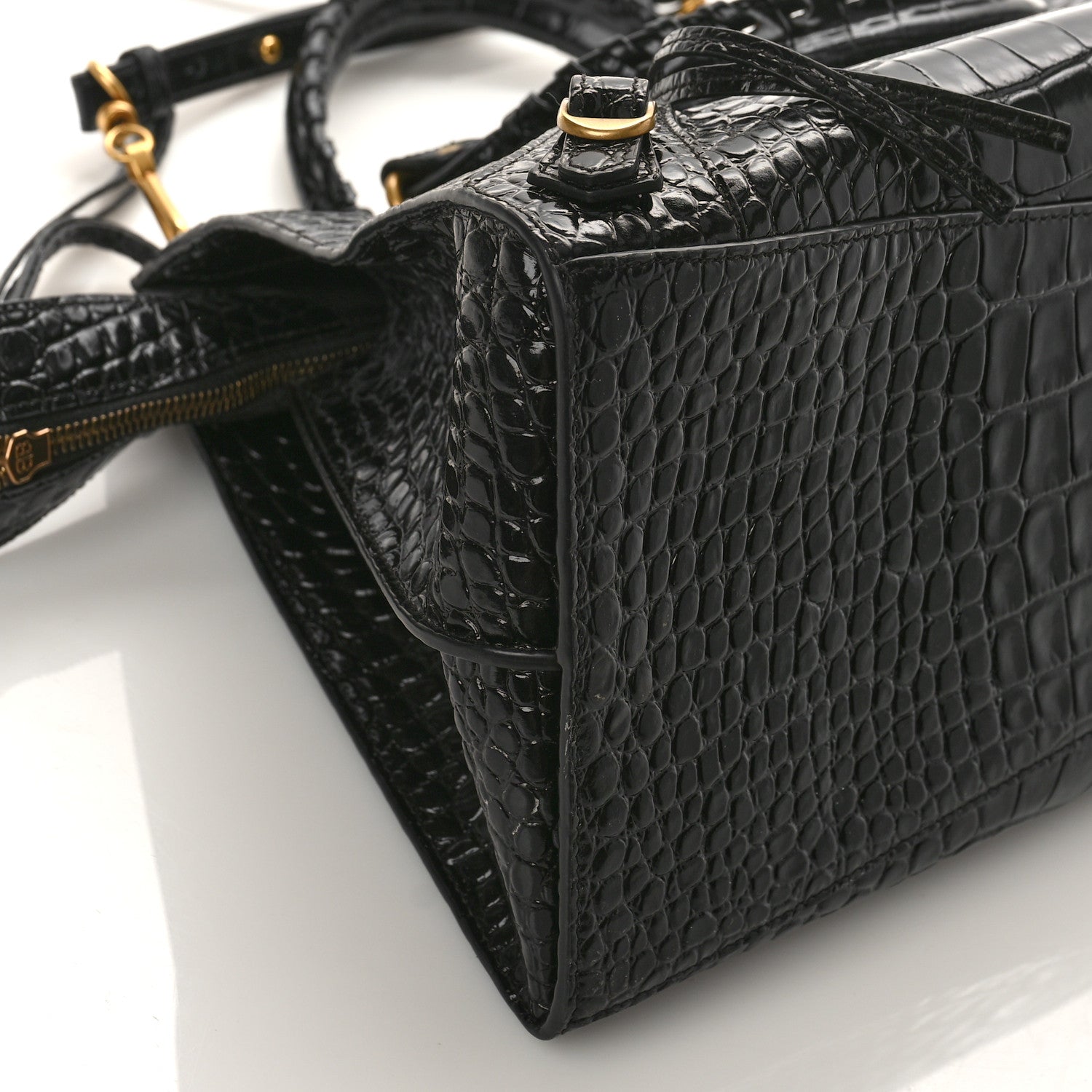 Balenciaga Shiny Supple Calfskin Crocodile Embossed Brass Hardware Neo Classic City Black 7 of 8