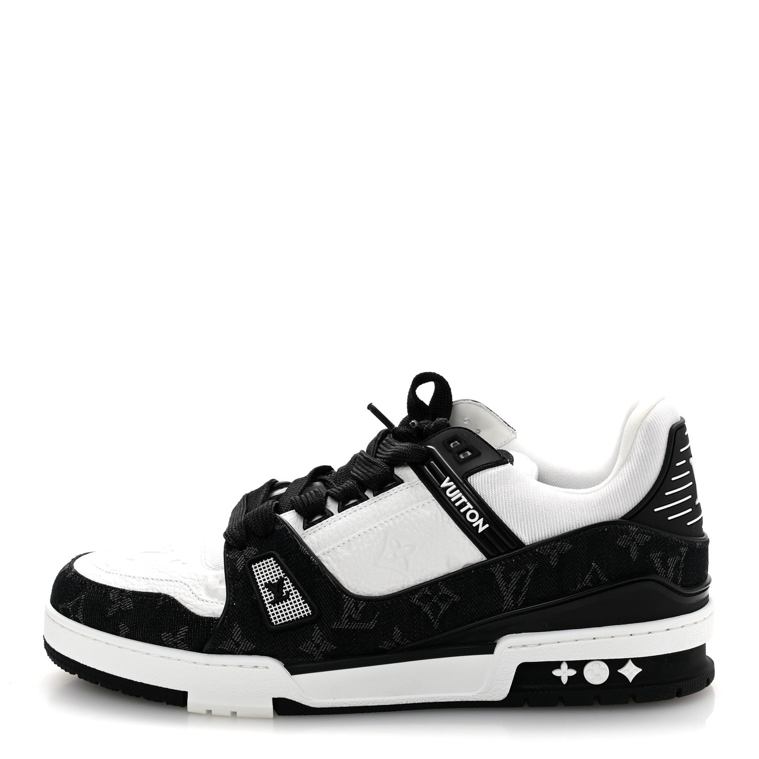 Louis Vuitton Calfskin Monogram Denim Mens LV Trainer Sneakers 9 Black 1 of 10