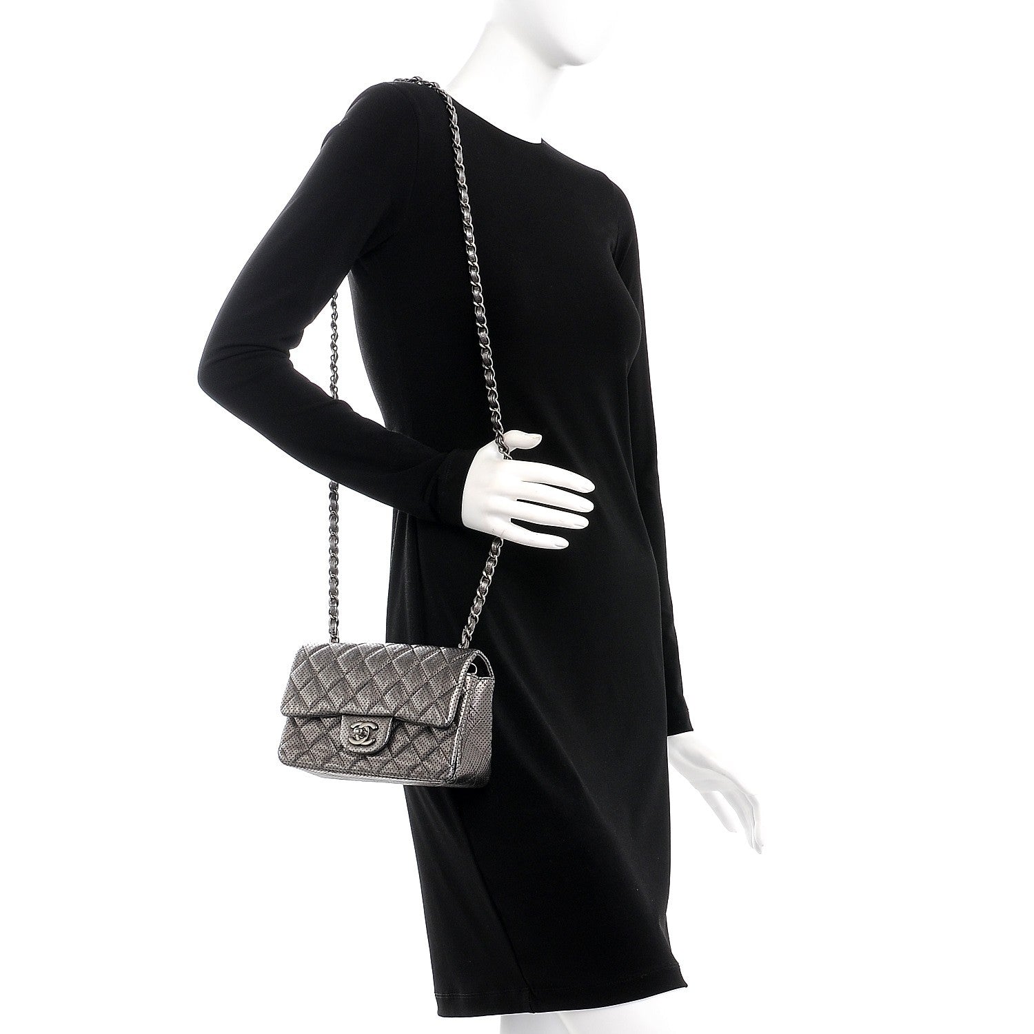 Chanel Metallic Lambskin Perforated Mini Rectangular Flap Grey 2 of 12