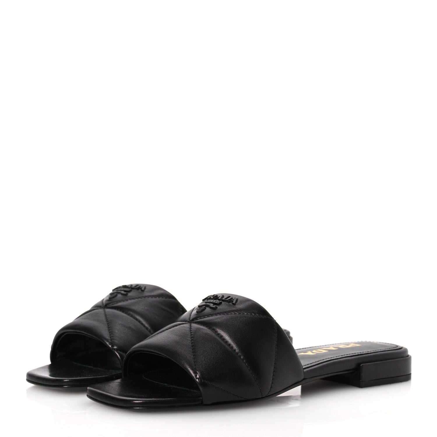 Prada Nappa Logo Quilted 10mm Slide Sandals 36.5 Black 4 of 10