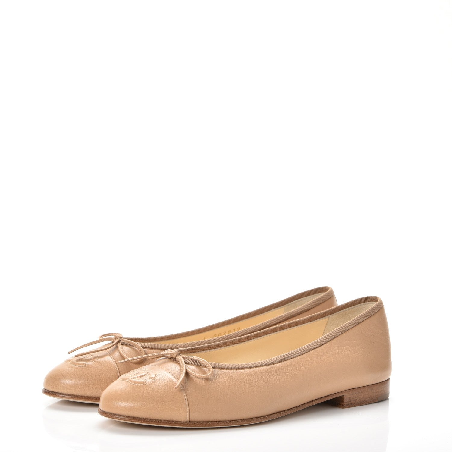 Chanel Lambskin Cap Toe CC Ballerina Flats 37.5 Dark Beige 3 of 14