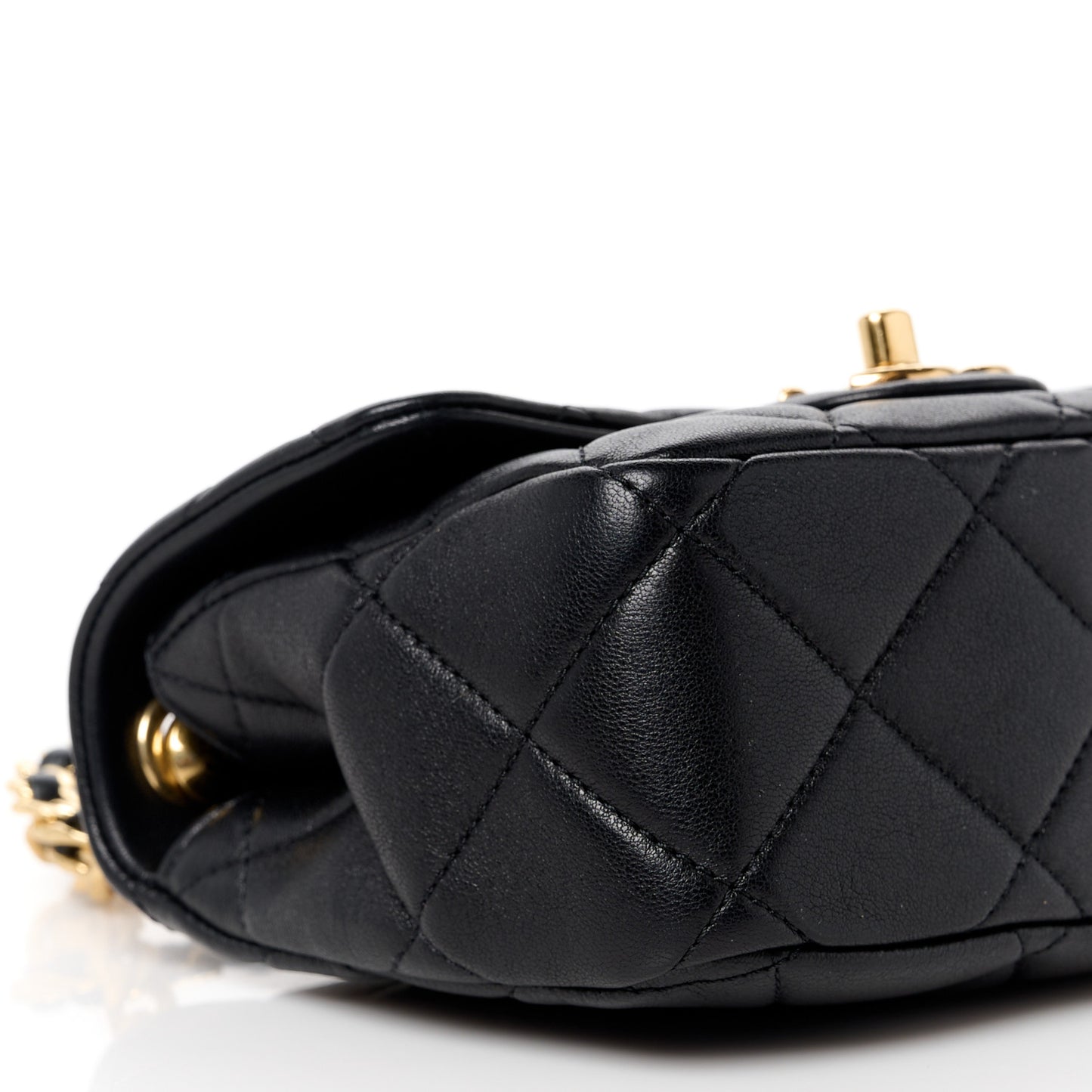 Lambskin Metal Quilted Mini Top Handle Square Flap Black