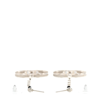 Chanel Pearl Crystal CC Tweed Drop Earrings Silver Blue Black 3 of 5