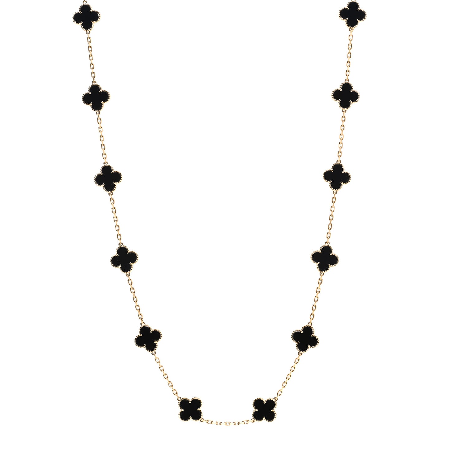 18K Yellow Gold Black Onyx 20 Motifs Vintage Alhambra Necklace