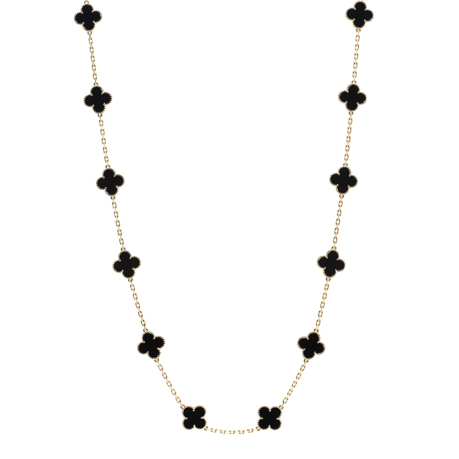 Van Cleef & Arpels 18K Yellow Gold Black Onyx 20 Motifs Vintage Alhambra Necklace 1 of 4