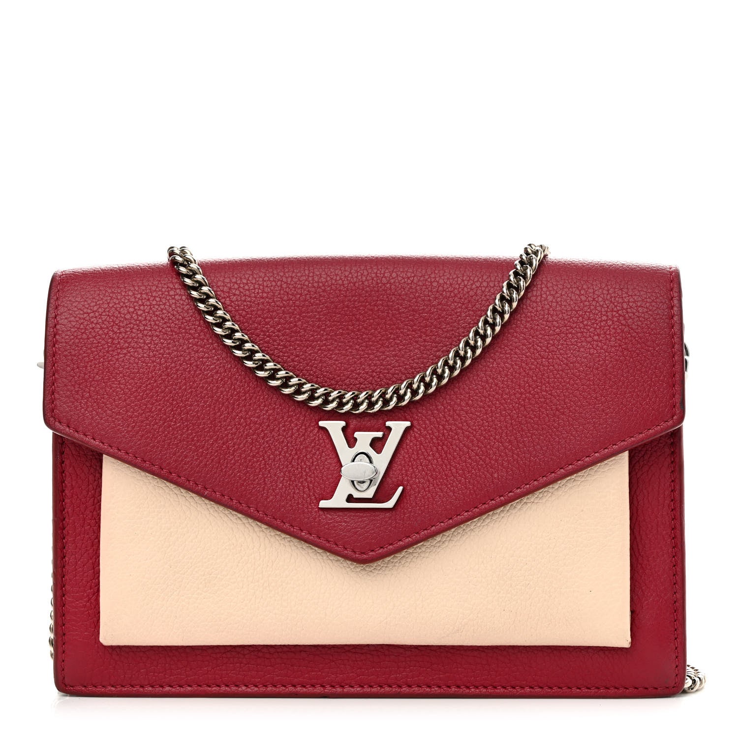 Louis Vuitton Calfskin My Lockme Chain Pochette Lie De Vin Etain Creme 1 of 13