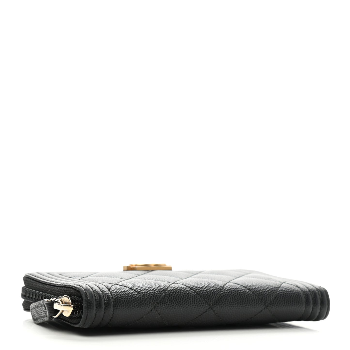Caviar Quilted Small Boy Zip Around Wallet Black